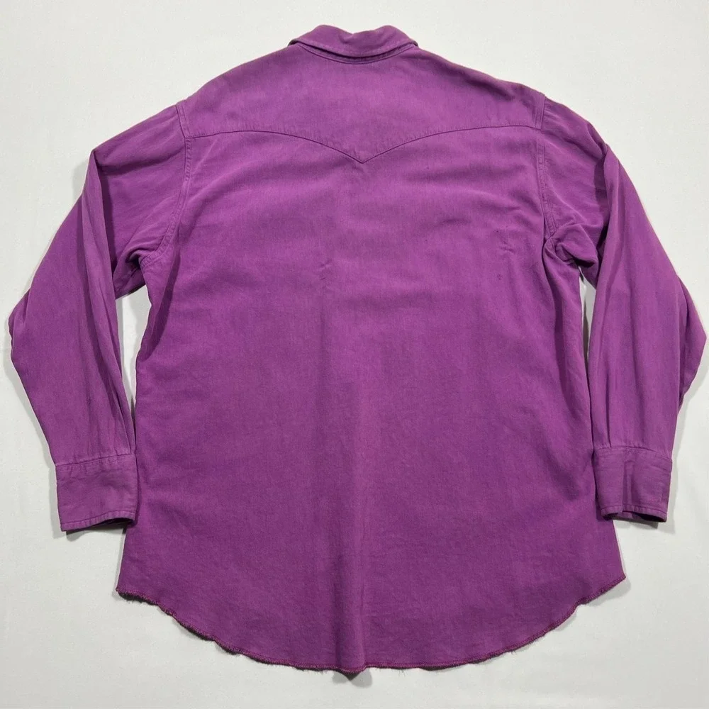 Vintage 90s Wrangler Western Pearl Snap Brushpopper X-Long Tails‎ Shirt XL READ